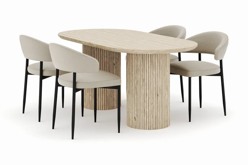 Uppveda Ovalt Spisebord 180x90 cm med 4 Sawako Stole, Beige