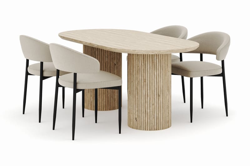 Uppveda Ovalt Spisebord 180x90 cm med 4 Sawako Stole - Beige - Møbler - Borde - Spisebordssæt