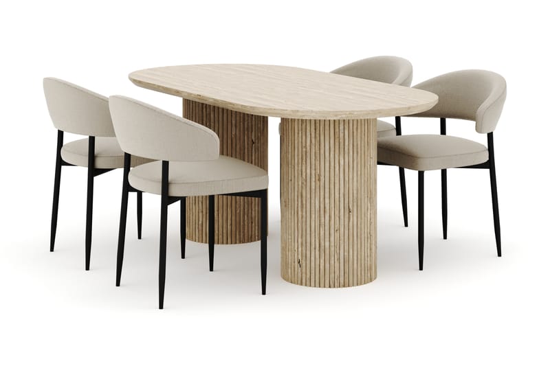 Uppveda Ovalt Spisebord 180x90 cm med 4 Sawako Stole - Beige - Møbler - Borde - Spisebordssæt