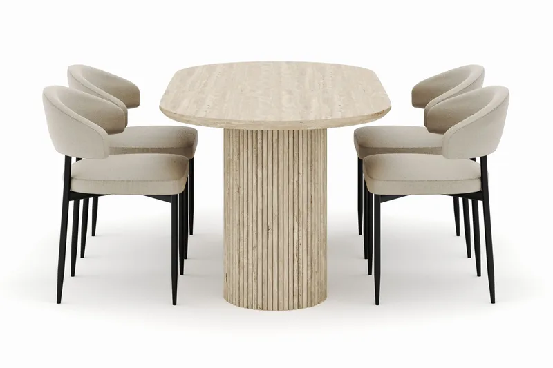 Uppveda Ovalt Spisebord 180x90 cm med 4 Sawako Stole - Beige - Møbler - Borde - Spisebordssæt