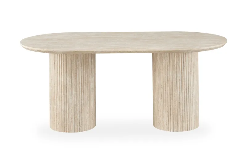 Uppveda Ovalt Spisebord 180x90 cm Travertin Udseende, Sort/Hvid