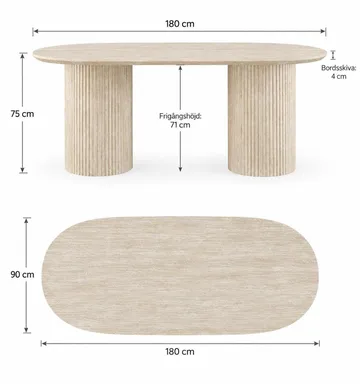Uppveda Ovalt Spisebord 180x90 cm Travertinlook - Beige - Møbler - Borde - Spisebord og køkkenbord