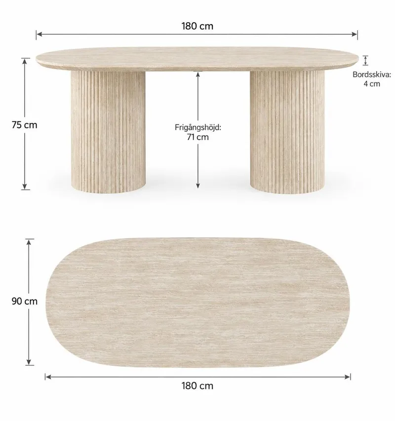 Uppveda Ovalt Spisebord 180x90 cm Travertinlook - Beige - Møbler - Borde - Spisebord og køkkenbord