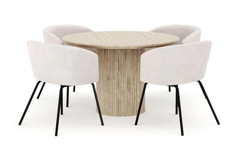 Uppveda Rundt Spisebord 120 cm med 4 Berit Stole, Beige