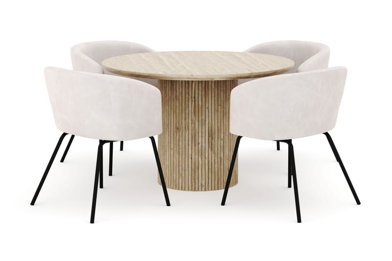 Uppveda Rundt Spisebord 120 cm med 4 Berit Stole - Beige - Møbler - Borde - Spisebordssæt