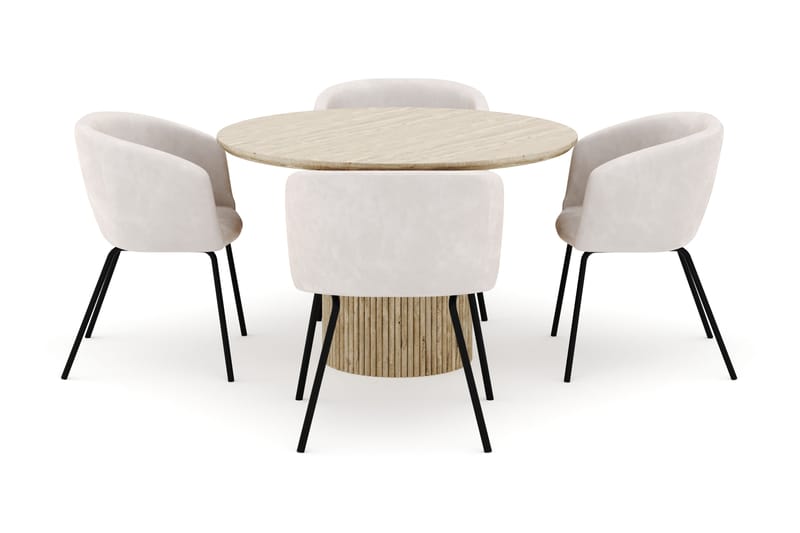 Uppveda Rundt Spisebord 120 cm med 4 Berit Stole - Beige - Møbler - Borde - Spisebordssæt