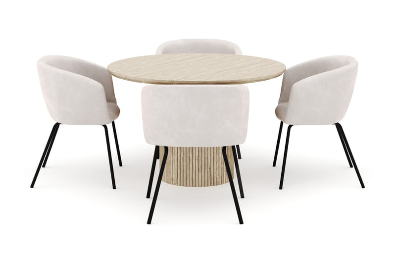 Uppveda Rundt Spisebord 120 cm med 4 Berit Stole - Beige - Møbler - Borde - Spisebordssæt