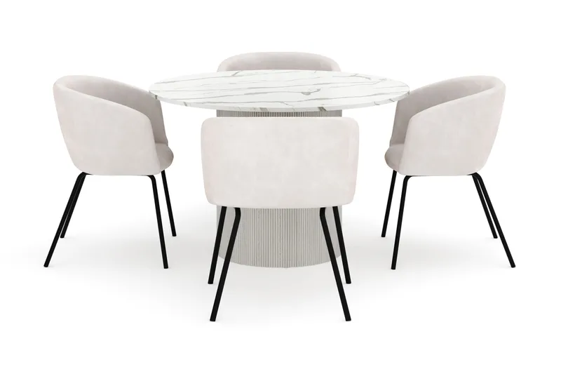 Uppveda Rundt Spisebord 120 cm med 4 Berit Stole - Hvid - Møbler - Borde - Spisebordssæt
