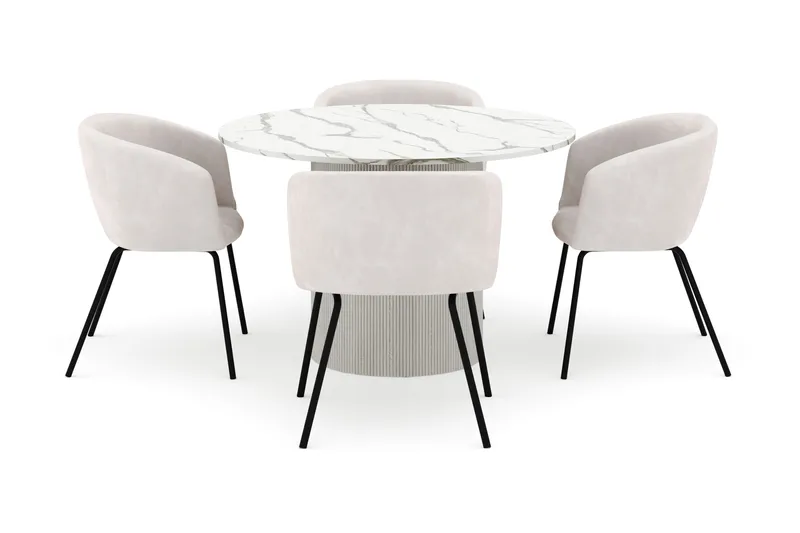 Uppveda Rundt Spisebord 120 cm med 4 Berit Stole - Hvid - Møbler - Borde - Spisebordssæt