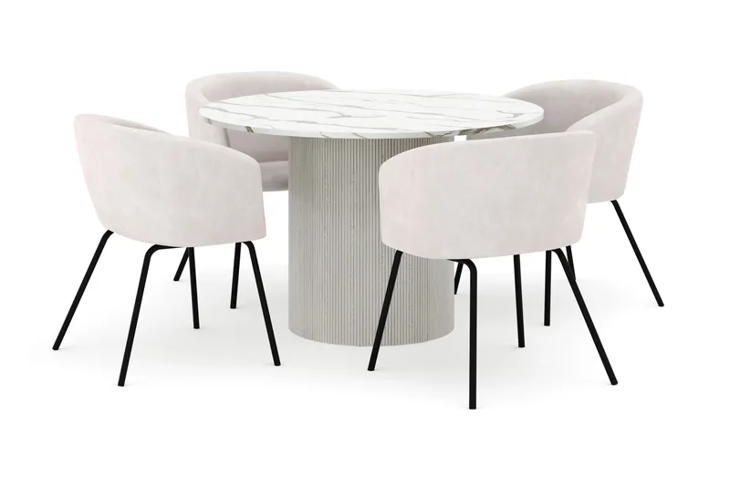 Uppveda Rundt Spisebord 120 cm med 4 Berit Stole - Hvid - Møbler - Borde - Spisebordssæt