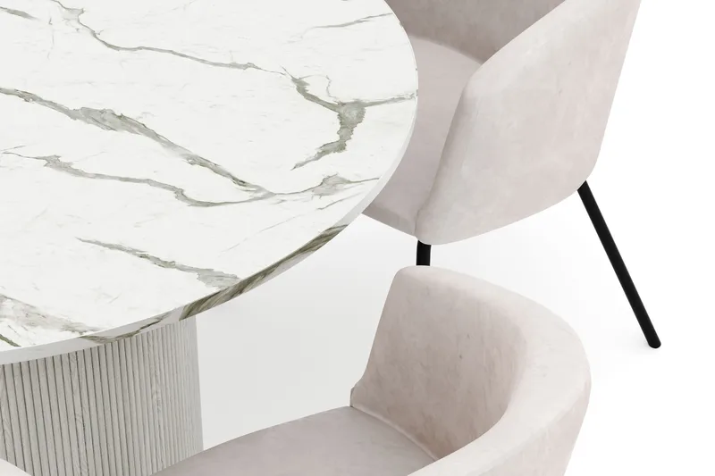 Uppveda Rundt Spisebord 120 cm med 4 Berit Stole - Hvid - Møbler - Borde - Spisebordssæt