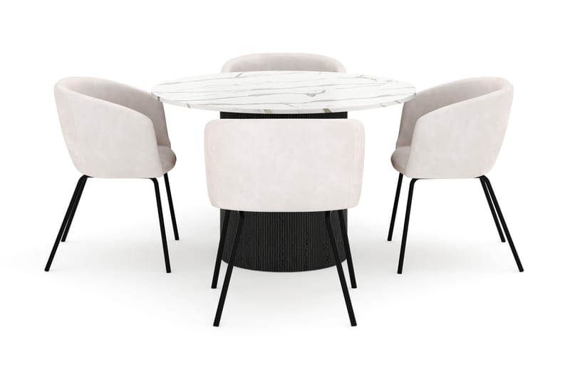 Uppveda Rundt Spisebord 120 cm med 4 Berit Stole - Sort/Hvid - Møbler - Borde - Spisebordssæt
