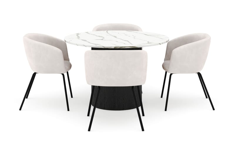 Uppveda Rundt Spisebord 120 cm med 4 Berit Stole - Sort/Hvid - Møbler - Borde - Spisebordssæt