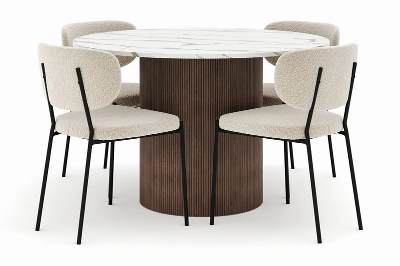 Uppveda Rundt Spisebord 120 cm med 4 Gemmiano Stole - Brun - Møbler - Borde - Spisebordssæt