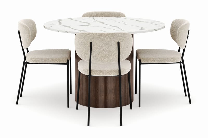Uppveda Rundt Spisebord 120 cm med 4 Gemmiano Stole - Brun - Møbler - Borde - Spisebordssæt