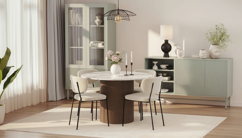 Uppveda Rundt Spisebord 120 cm med 4 Gemmiano Stole - Brun - Møbler - Borde - Spisebordssæt