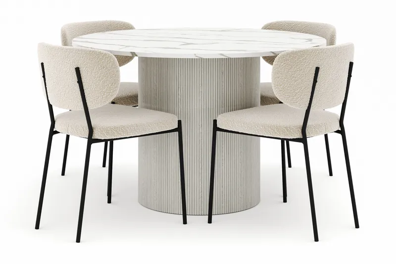 Uppveda Rundt Spisebord 120 cm med 4 Gemmiano Stole, Hvid