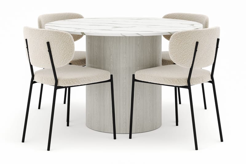 Uppveda Rundt Spisebord 120 cm med 4 Gemmiano Stole - Hvid - Møbler - Borde - Spisebordssæt