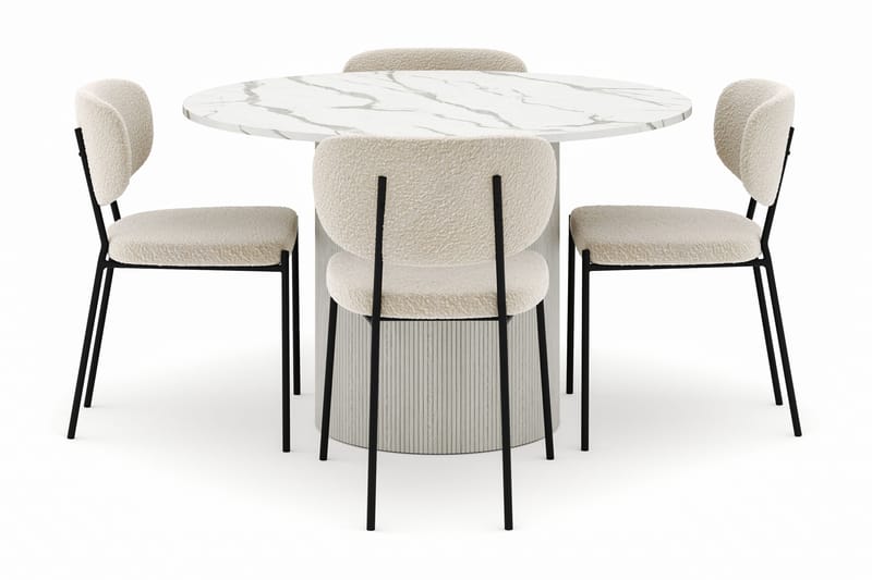 Uppveda Rundt Spisebord 120 cm med 4 Gemmiano Stole - Hvid - Møbler - Borde - Spisebordssæt