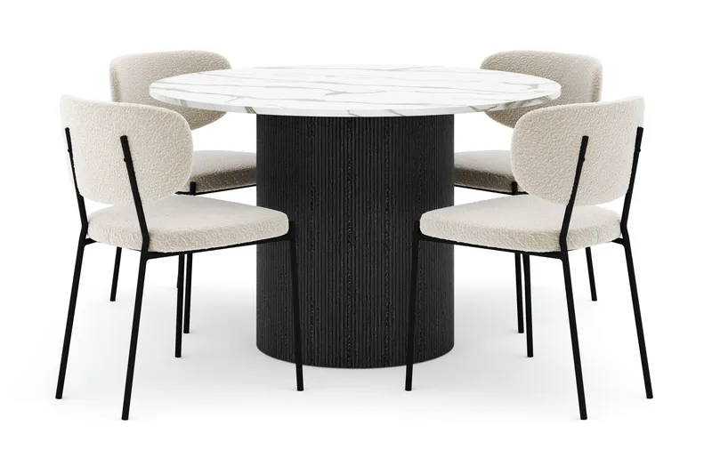 Uppveda Rundt Spisebord 120 cm med 4 Gemmiano Stole - Sort/Hvid - Møbler - Borde - Spisebordssæt