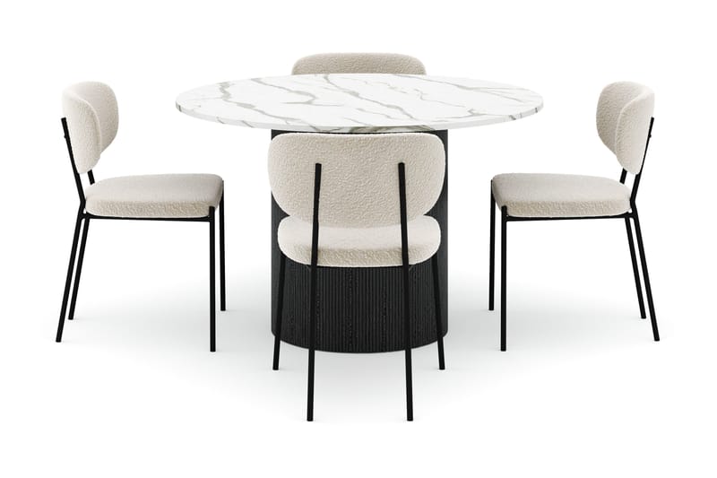 Uppveda Rundt Spisebord 120 cm med 4 Gemmiano Stole - Sort/Hvid - Møbler - Borde - Spisebordssæt