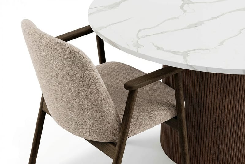 Uppveda Rundt Spisebord 120 cm med 4 Reciclar Spisestole - Hvid/Brun/Greige - Møbler - Borde - Spisebordssæt