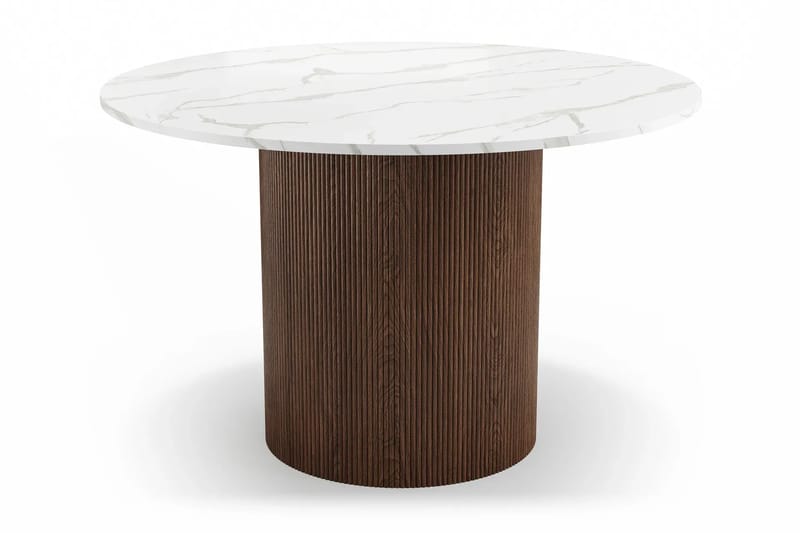 Uppveda Rundt Spisebord 120 cm med 4 Reciclar Spisestole - Hvid/Brun/Greige - Møbler - Borde - Spisebordssæt