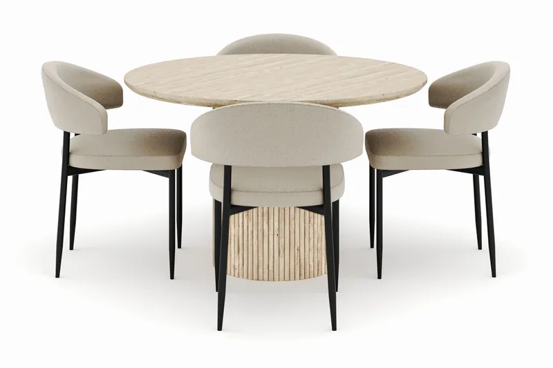 Uppveda Rundt Spisebord 120 cm med 4 Sawako Stole - Beige - Møbler - Borde - Spisebordssæt