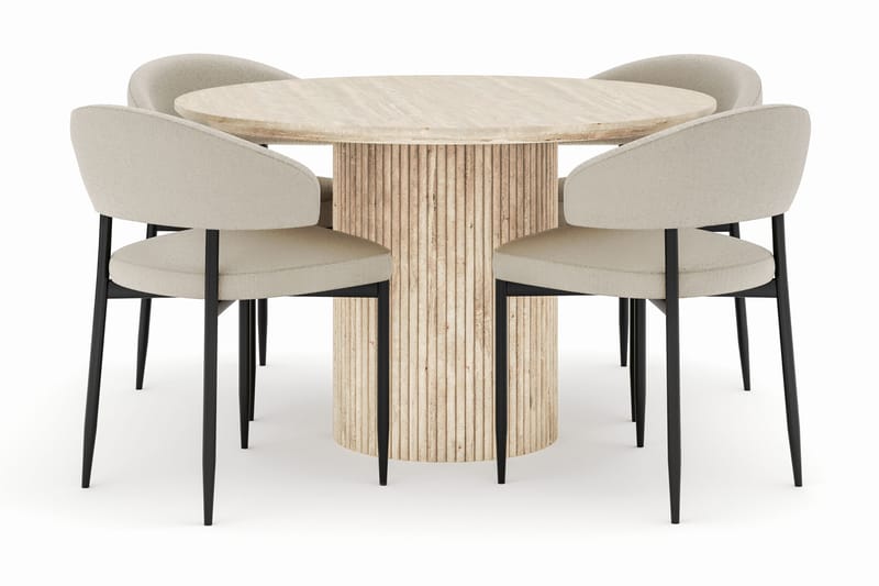 Uppveda Rundt Spisebord 120 cm med 4 Sawako Stole, Beige