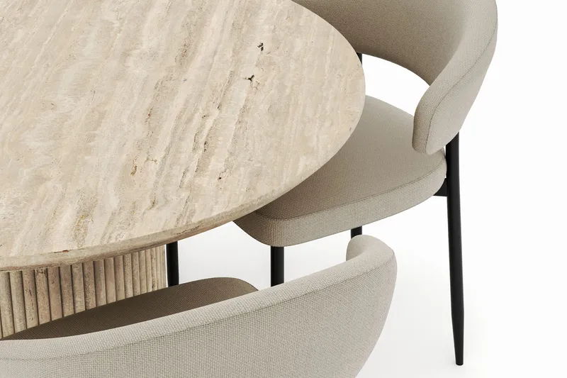 Uppveda Rundt Spisebord 120 cm med 4 Sawako Stole - Beige - Møbler - Borde - Spisebordssæt