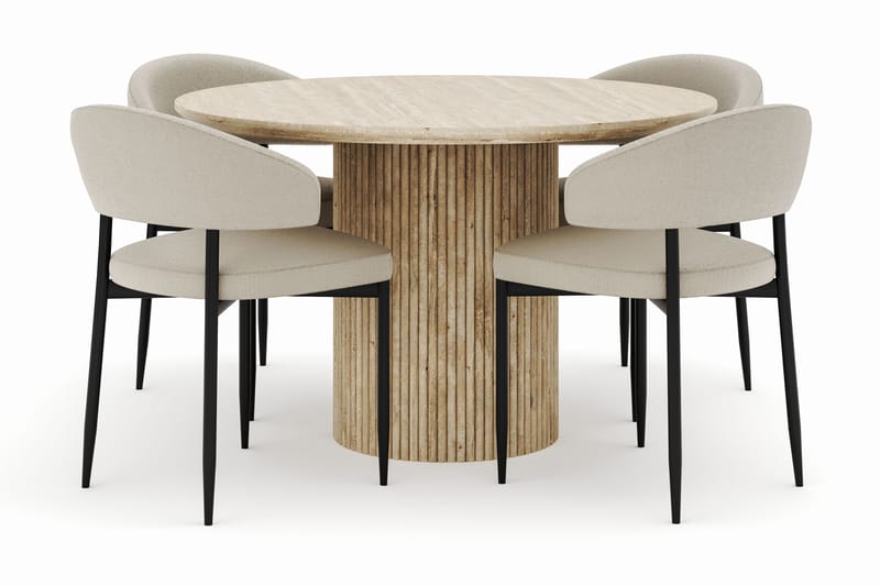 Uppveda Rundt Spisebord 120 cm med 4 Sawako Stole - Beige - Møbler - Borde - Spisebordssæt