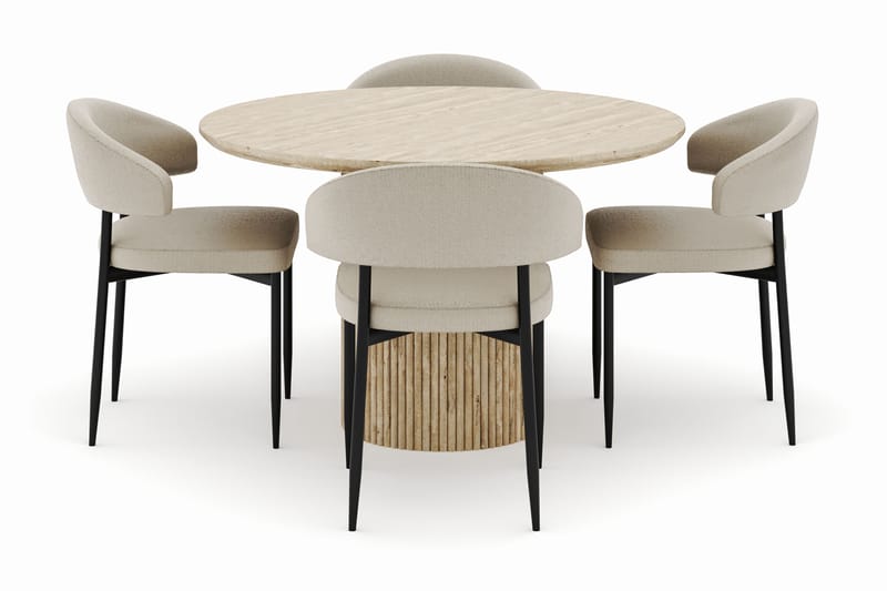 Uppveda Rundt Spisebord 120 cm med 4 Sawako Stole - Beige - Møbler - Borde - Spisebordssæt