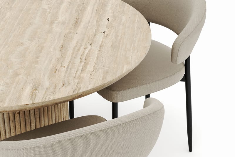 Uppveda Rundt Spisebord 120 cm med 4 Sawako Stole - Beige - Møbler - Borde - Spisebordssæt