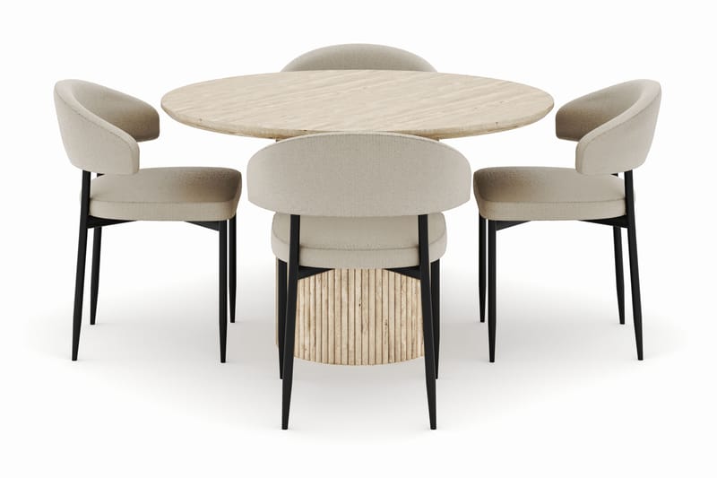 Uppveda Rundt Spisebord 120 cm med 4 Sawako Stole - Beige - Møbler - Borde - Spisebordssæt