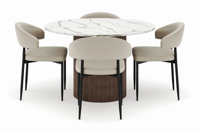 Uppveda Rundt Spisebord 120 cm med 4 Sawako Stole - Brun - Møbler - Borde - Spisebordssæt