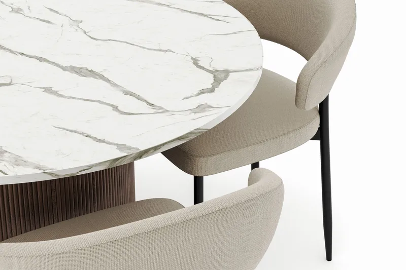 Uppveda Rundt Spisebord 120 cm med 4 Sawako Stole - Brun - Møbler - Borde - Spisebordssæt