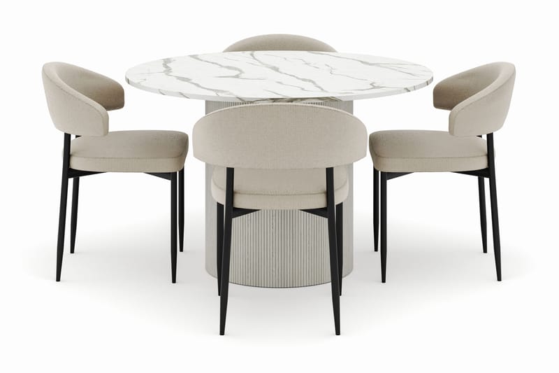 Uppveda Rundt Spisebord 120 cm med 4 Sawako Stole - Hvid - Møbler - Borde - Spisebordssæt