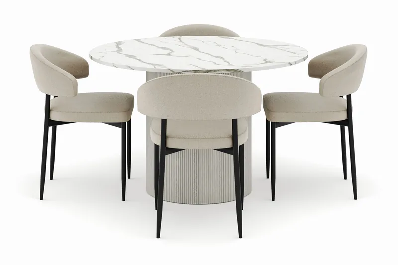 Uppveda Rundt Spisebord 120 cm med 4 Sawako Stole - Hvid - Møbler - Borde - Spisebordssæt