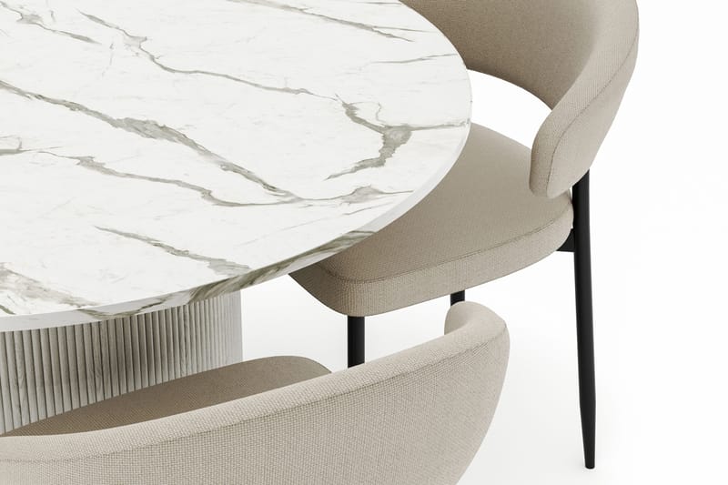 Uppveda Rundt Spisebord 120 cm med 4 Sawako Stole - Hvid - Møbler - Borde - Spisebordssæt