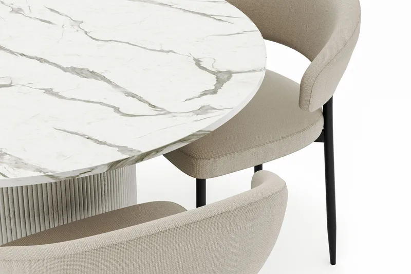 Uppveda Rundt Spisebord 120 cm med 4 Sawako Stole - Hvid - Møbler - Borde - Spisebordssæt