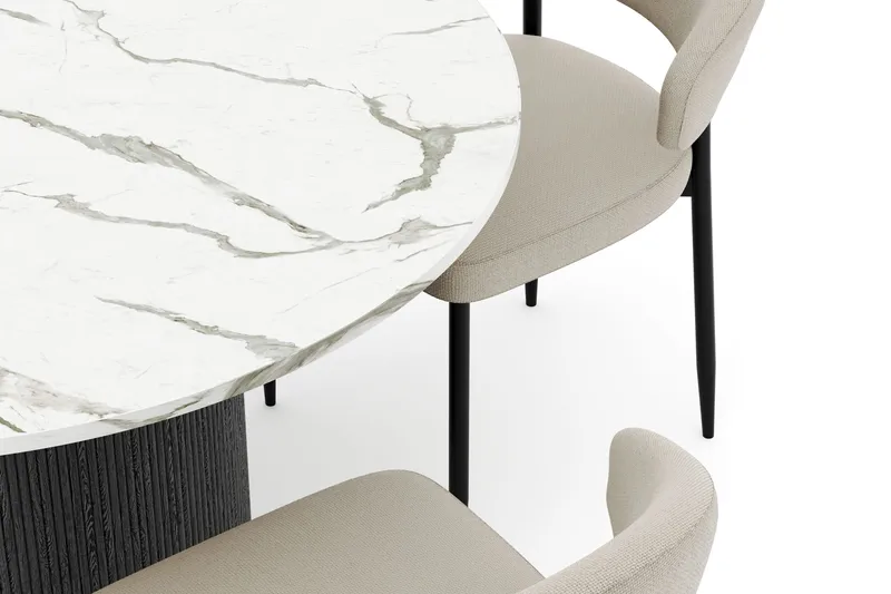 Uppveda Rundt Spisebord 120 cm med 4 Sawako Stole - Sort/Hvid - Møbler - Borde - Spisebordssæt