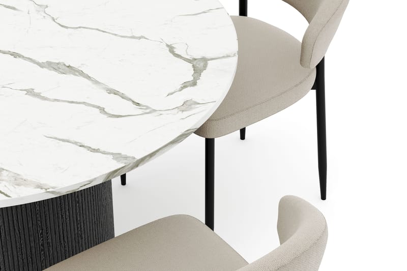 Uppveda Rundt Spisebord 120 cm med 4 Sawako Stole - Sort/Hvid - Møbler - Borde - Spisebordssæt