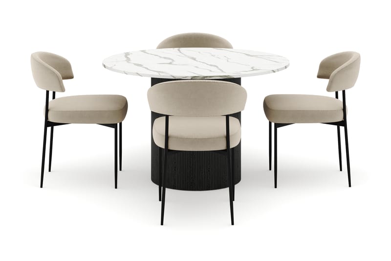 Uppveda Rundt Spisebord 120 cm med 4 Sawako Stole - Sort/Hvid - Møbler - Borde - Spisebordssæt