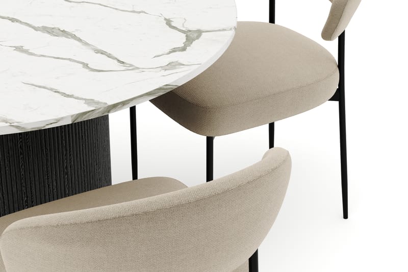 Uppveda Rundt Spisebord 120 cm med 4 Sawako Stole - Sort/Hvid - Møbler - Borde - Spisebordssæt