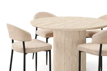 Uppveda Rundt Spisebord 120 cm med travertin-look med 4 stk. Jairam Spisebordsstole - Beige - Møbler - Borde - Spisebordssæt