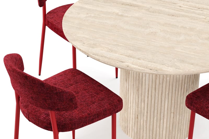 Uppveda Rundt Spisebord 120 cm med travertin-look med 4 stk. Jairam Spisebordsstole - Beige - Møbler - Borde - Spisebordssæt
