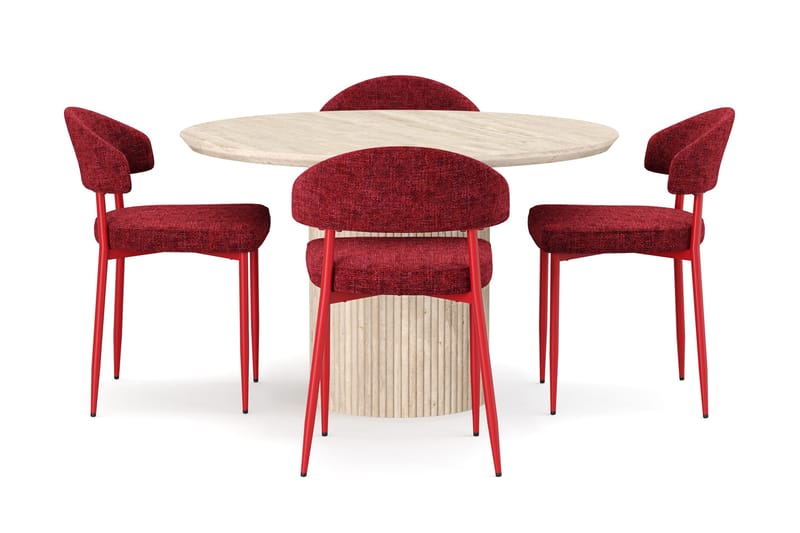 Uppveda Rundt Spisebord 120 cm med travertin-look med 4 stk. Jairam Spisebordsstole - Beige - Møbler - Borde - Spisebordssæt