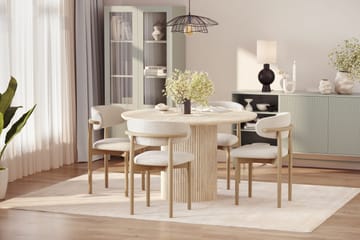 Uppveda Rundt Spisebord 120 cm med travertin-look med 4 stk. Jaiveer Spisebordsstole - Beige - Møbler - Borde - Spisebordssæt
