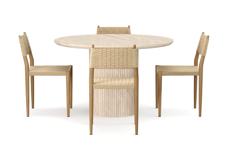 Uppveda Rundt Spisebord 120 cm med travertin-look med 4 stk. Jamna Spisebordsstole - Beige - Møbler - Borde - Spisebordssæt