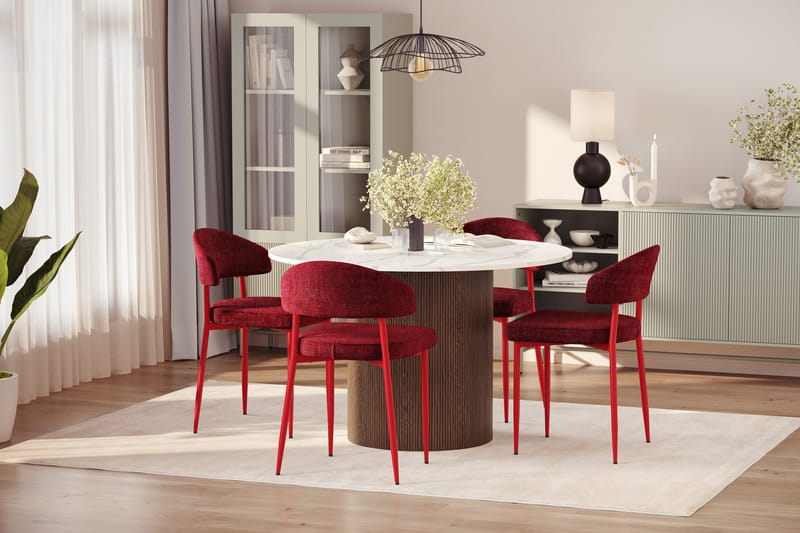 Uppveda Spisebord 120 cm Rund med 4 stk Jairam Matstkolar - Brun - Møbler - Borde - Spisebordssæt